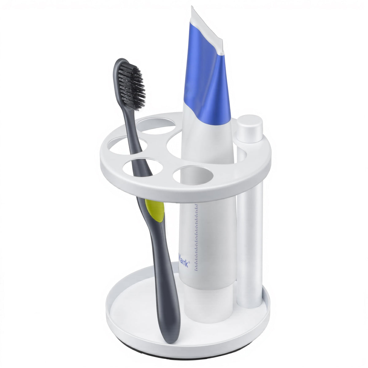 Metal Toothbrush Holder Stand for Bathroom: Stainless Steel Ventilated Organizer with Slots for Electric Toothbrushes, Toothpaste, Razors & Small Comb, Unique Footprint Base Design, Black