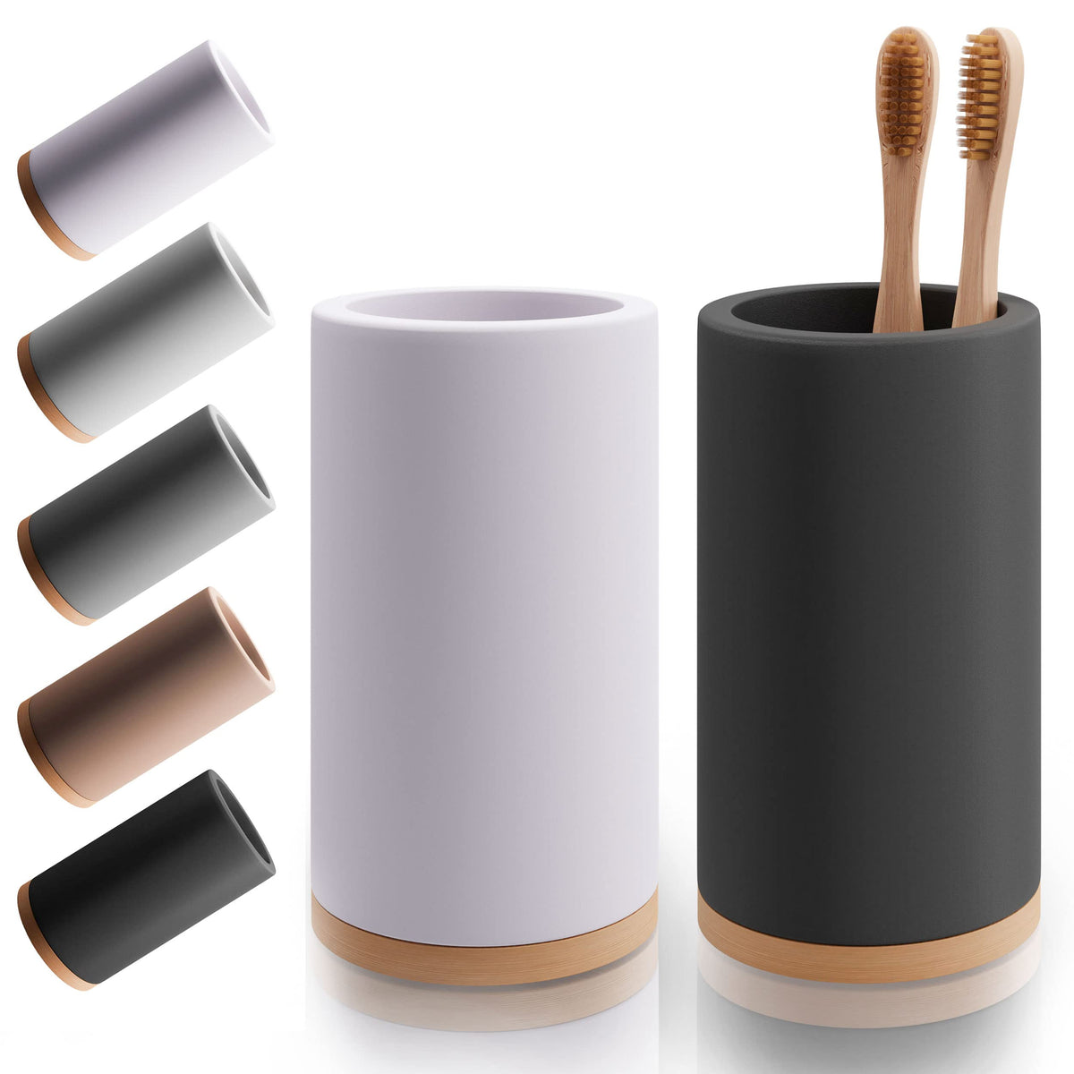 Matani Bamboo Toothbrush Holder Diatomite Tooth Brush Organizer - Storage Stand for Small Bathroom & Counter - Removable Base & Drain Holes, Water-Absorbent & Quick-Drying (Brown)