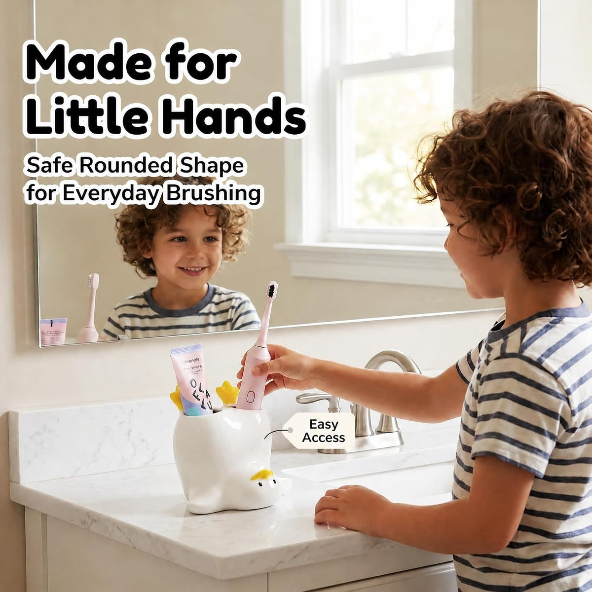 Cute Duck Toothbrush Holder,Ceramic Cartoon Duck Bathroom Decor for Kids