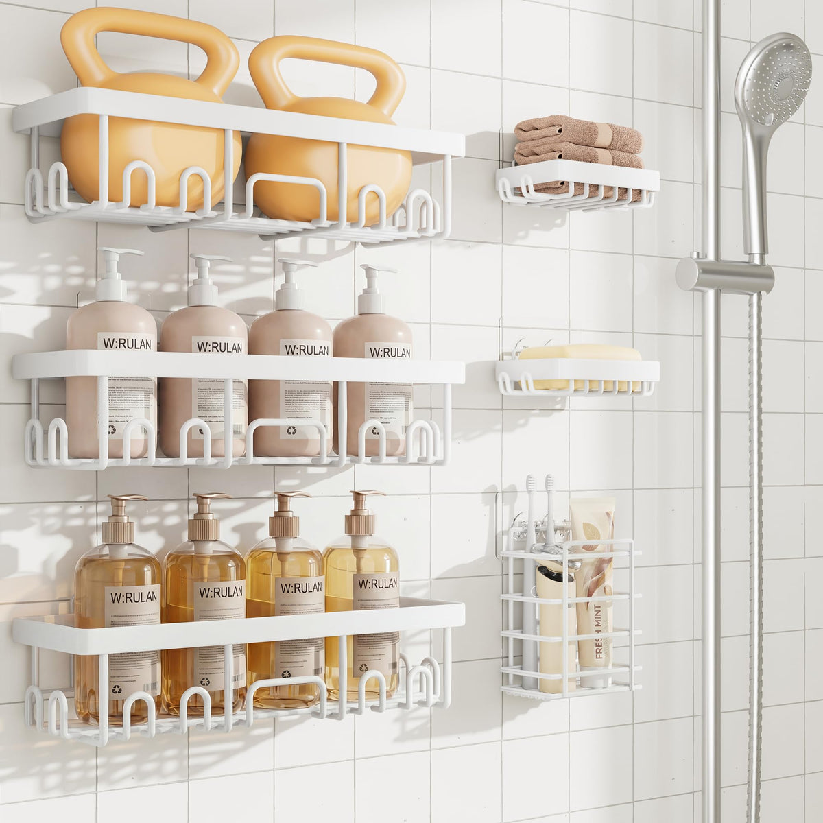 Veken Shower Caddy 3-Pack, Advanced Rustproof Design, No Drilling Adhesive Shelves, Rack with Soap Holder, Large Capacity Bathroom Organizers and Storage, Wall-Mounted Kitchen & Home Decor, Black