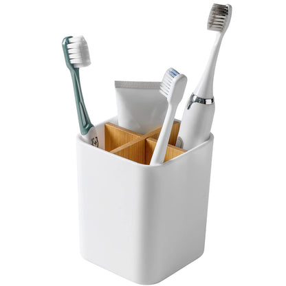 Bamboo Toothbrush Holder for Bathrooms Toothpaste Organizer - Black