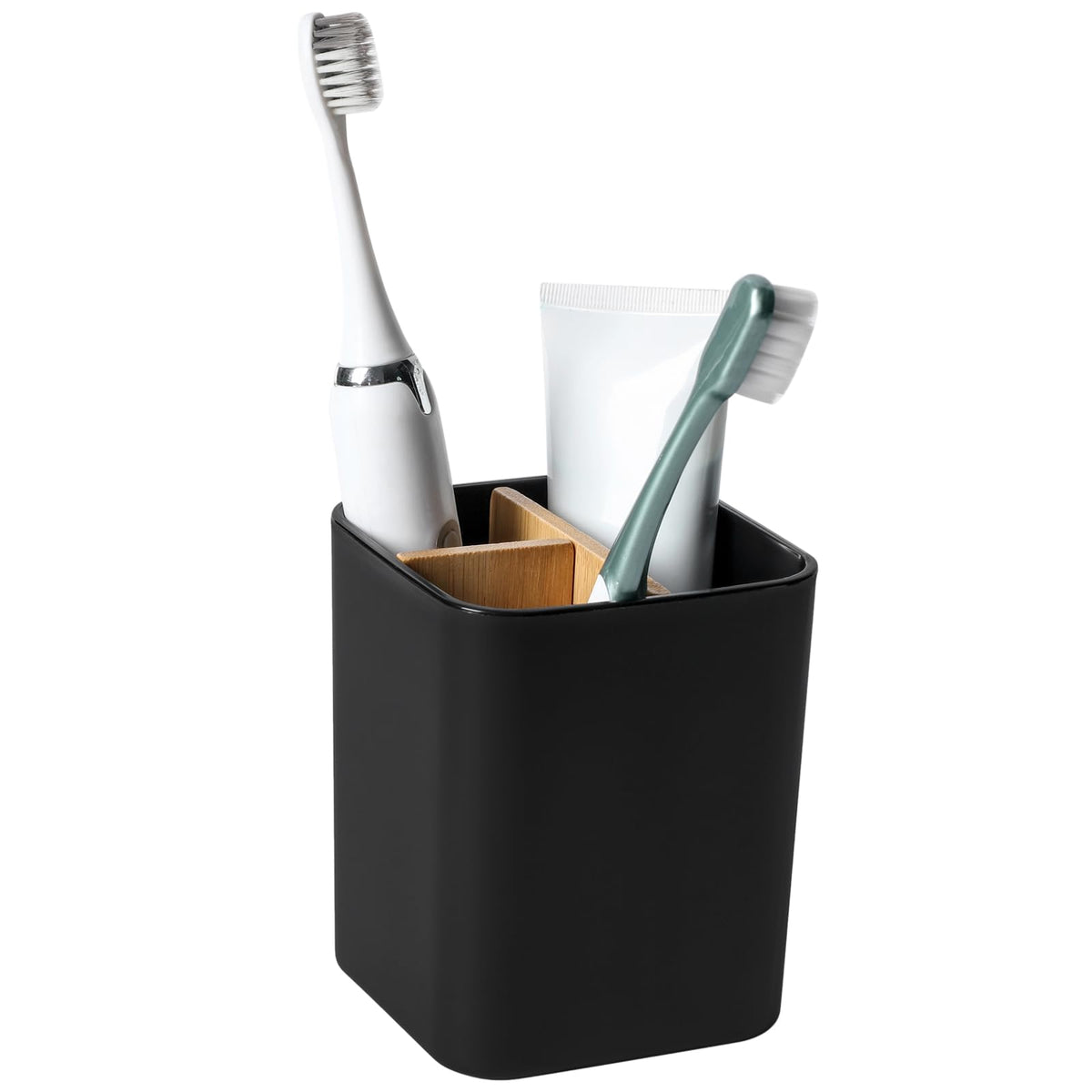 Bamboo Toothbrush Holder for Bathrooms Toothpaste Organizer - Black