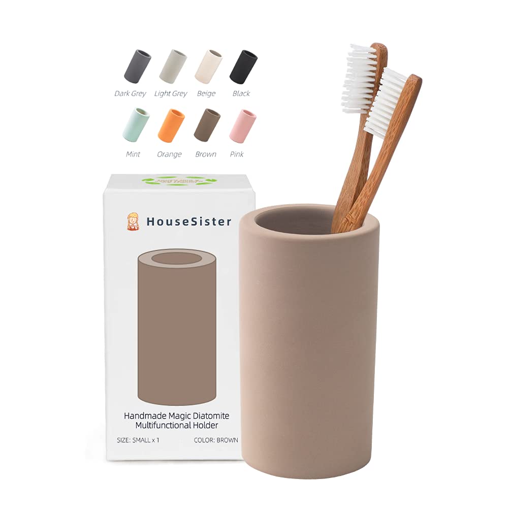Fast-Drying Diatomite Toothbrush Holder - Bathroom Countertop Organizer Stand for Toothpaste, Makeup Brushes, Razors & Accessories (Light Grey)