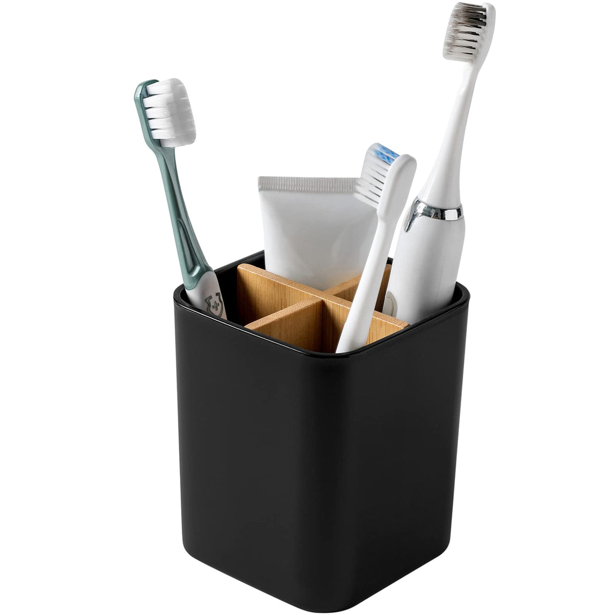 Bamboo Toothbrush Holder for Bathrooms Toothpaste Organizer - White