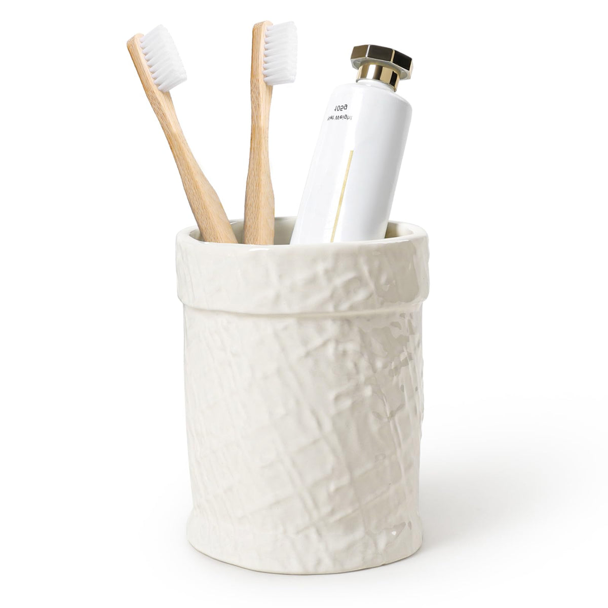 Toothbrush Holder, Tooth Brush Holder for Bathroom - Ceramic Toothbrush Cup White Toothbrush Holders Countertop, Makeup Brush Holder Pen Holder, 3.62" x 3.62" x 3.93", ANTIS'S HOME
