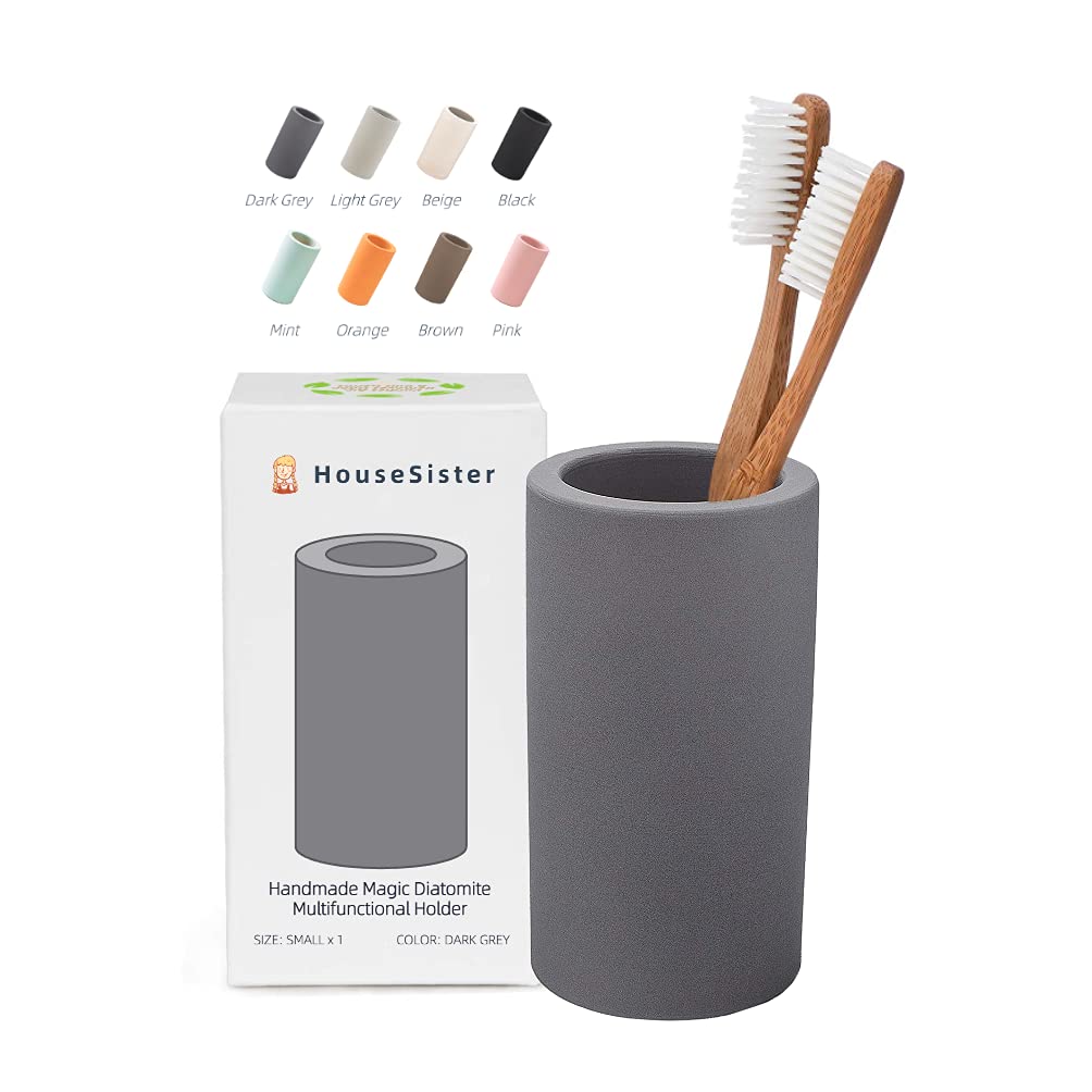 Fast-Drying Diatomite Toothbrush Holder - Bathroom Countertop Organizer Stand for Toothpaste, Makeup Brushes, Razors & Accessories (Light Grey)