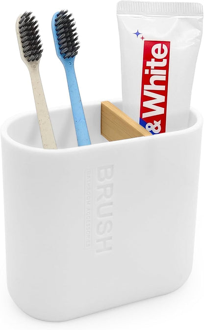 Toothbrush Holder with Bamboo Divider,Detachable for Easy Cleaning Multi-Functional Storage,2 Slots Electric Toothbrush and Toothpaste Organizer Caddy for Bathroom Vanity,Sink,Countertop (White)