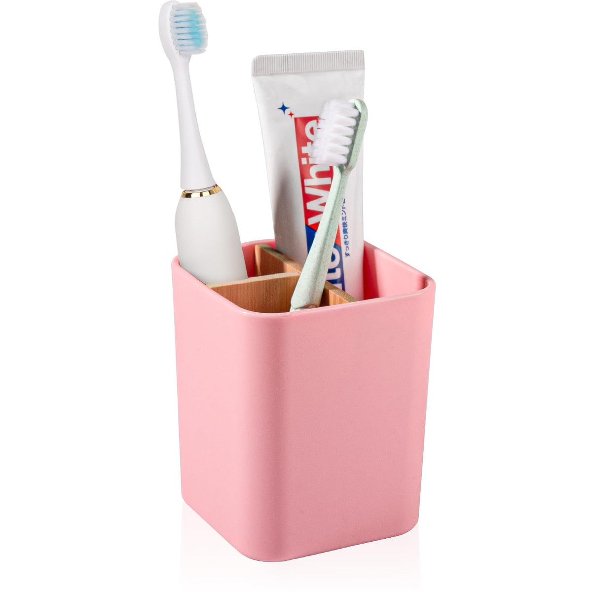 Bamboo Toothbrush Holder for Bathrooms Toothpaste Organizer - Black