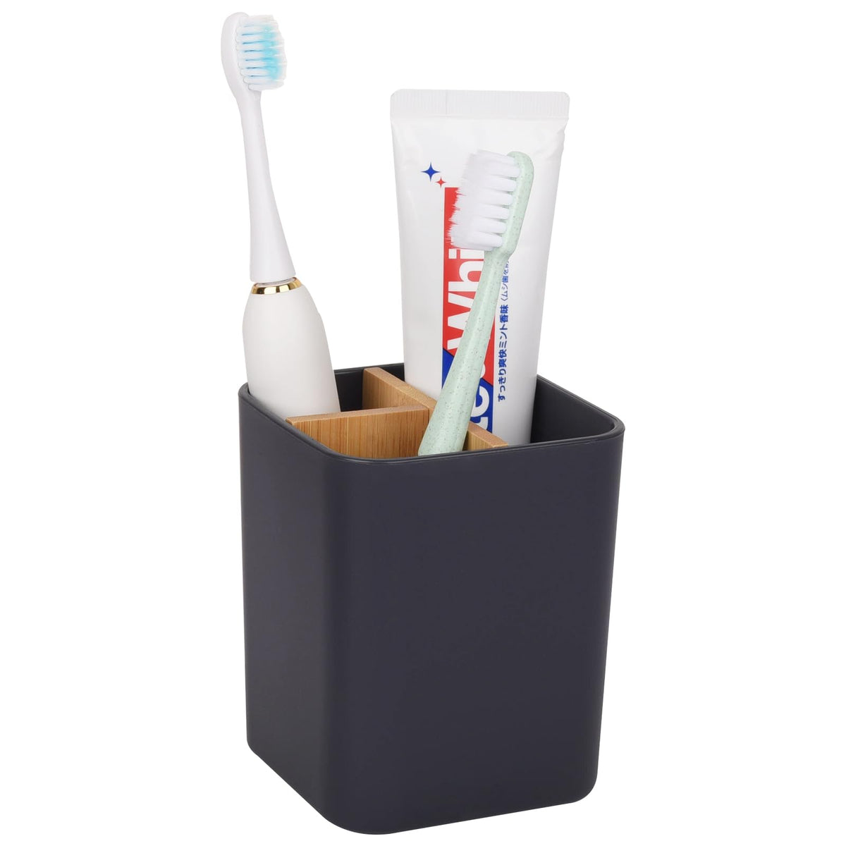 Bamboo Toothbrush Holder for Bathrooms Toothpaste Organizer - White