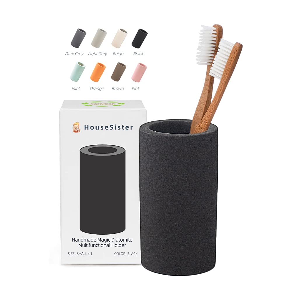 Fast-Drying Diatomite Toothbrush Holder - Bathroom Countertop Organizer Stand for Toothpaste, Makeup Brushes, Razors & Accessories (Dark Grey)