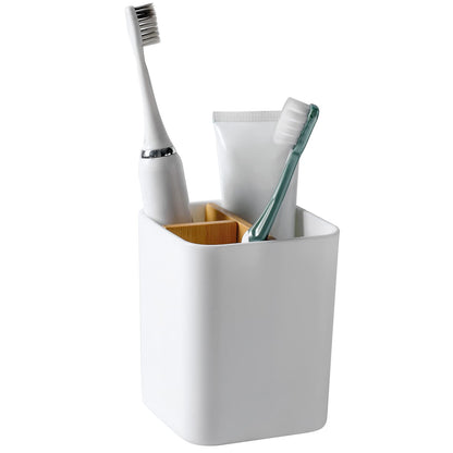Bamboo Toothbrush Holder for Bathrooms Toothpaste Organizer - Pink