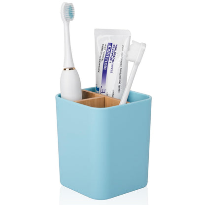 Bamboo Toothbrush Holder for Bathrooms Toothpaste Organizer - Black