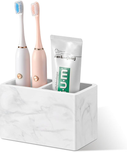 Luxspire Diatomite Toothbrush Holder, 2 Slots, Marble White