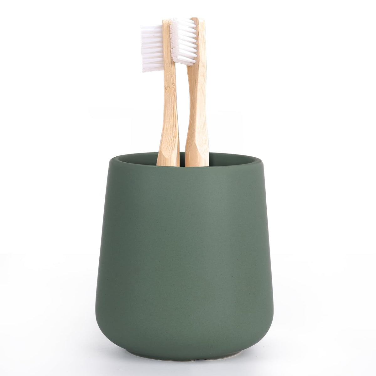 INGOFIN Ceramic Toothbrush Holder Cup, 12 oz Toothpaste Holder for Bathroom Vanity and Countertop, Organizer for Cosmetic, Makeup, Office Pencils, for Hotel Apartment, Kiln-Glazed Blue-Green
