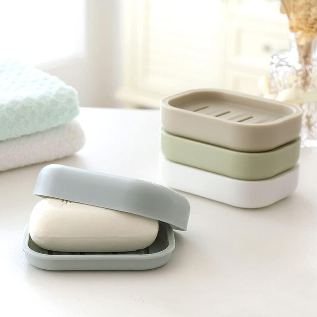 4 Pack Plastic Soap Dish, Soap Container, Double Layer Draining Soap Holder for Shower, Bathroom or Kitchen, C-0060