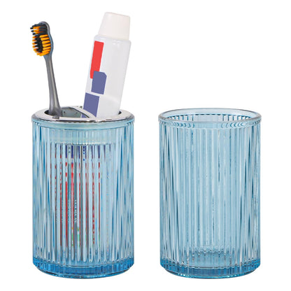 Toothbrush Holders for Bathrooms, 2pcs Glass Toothbrush Holder, 12oz Bathroom Tumbler and Mouthwash Cup, Tooth Brush and Toothpaste Organizer for Bathroom Vanity Countertop (Green Gold)