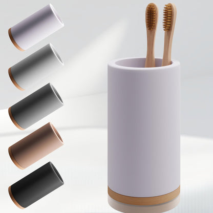 Matani Bamboo Toothbrush Holder Diatomite Tooth Brush Organizer - Storage Stand for Small Bathroom & Counter - Removable Base & Drain Holes, Water-Absorbent & Quick-Drying (Brown)