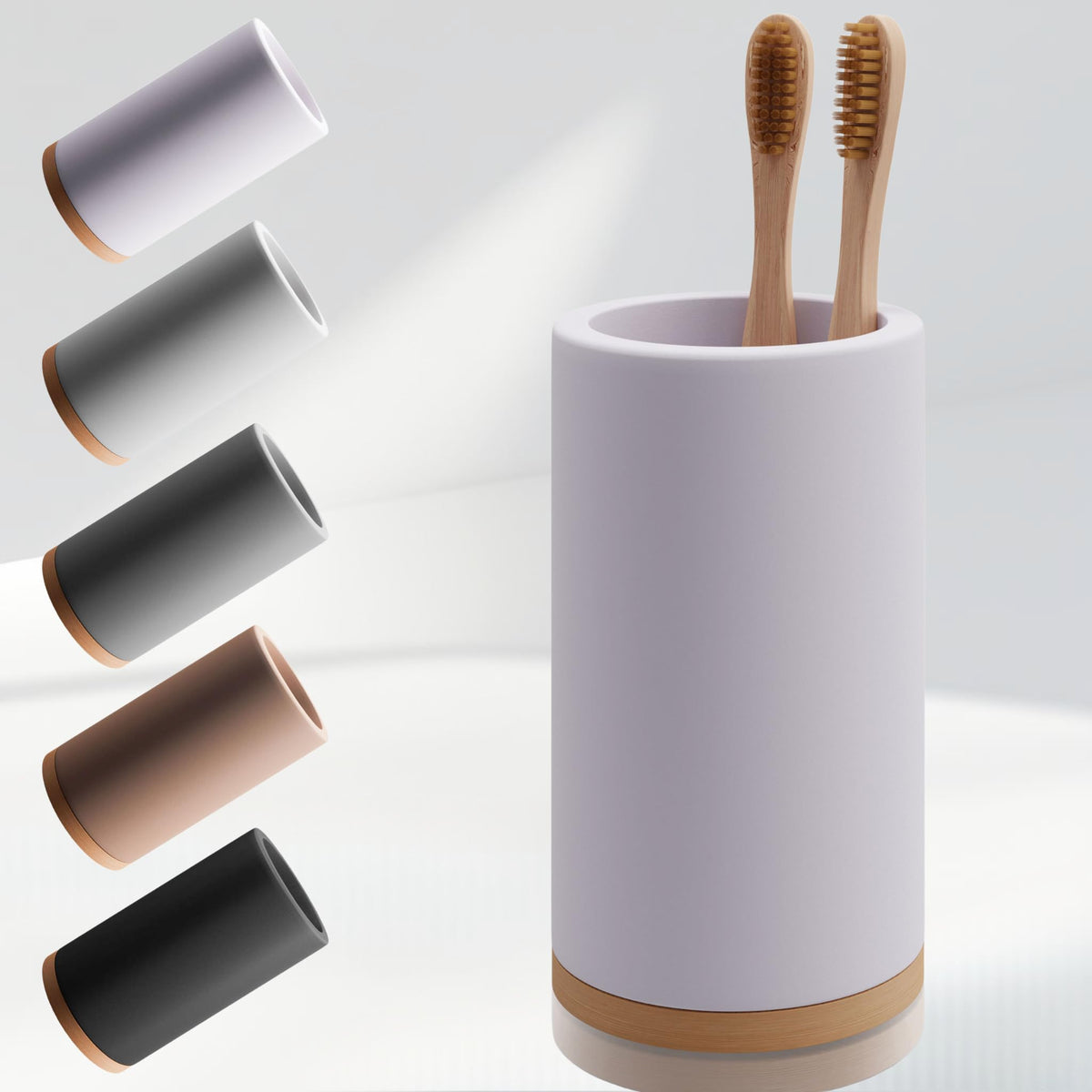 Matani Bamboo Toothbrush Holder Diatomite Tooth Brush Organizer - Storage Stand for Small Bathroom & Counter - Removable Base & Drain Holes, Water-Absorbent & Quick-Drying (Light Grey)
