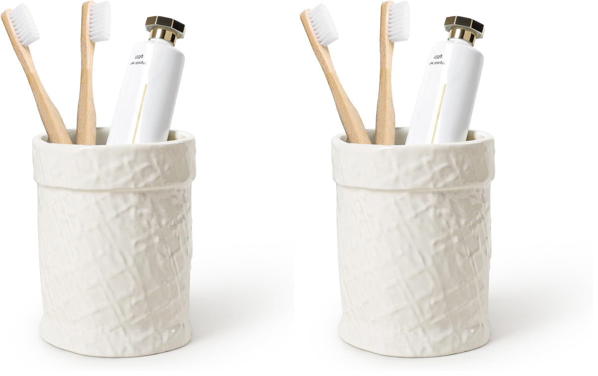 Toothbrush Holder, Tooth Brush Holder for Bathroom - Ceramic Toothbrush Cup White Toothbrush Holders Countertop, Makeup Brush Holder Pen Holder, 3.62" x 3.62" x 3.93", ANTIS'S HOME