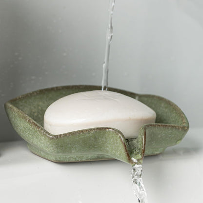 Zoeeker Self Draining Soap Dish, Ceramic Soap Holder with Waterfall Design