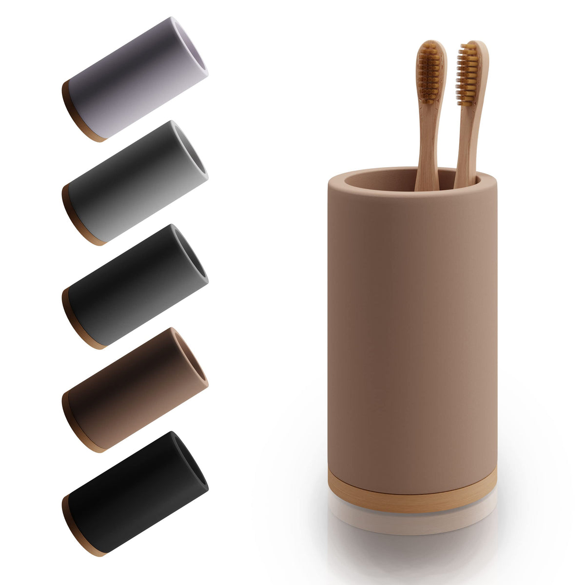 Matani Bamboo Toothbrush Holder Diatomite Tooth Brush Organizer - Storage Stand for Small Bathroom & Counter - Removable Base & Drain Holes, Water-Absorbent & Quick-Drying (Brown)