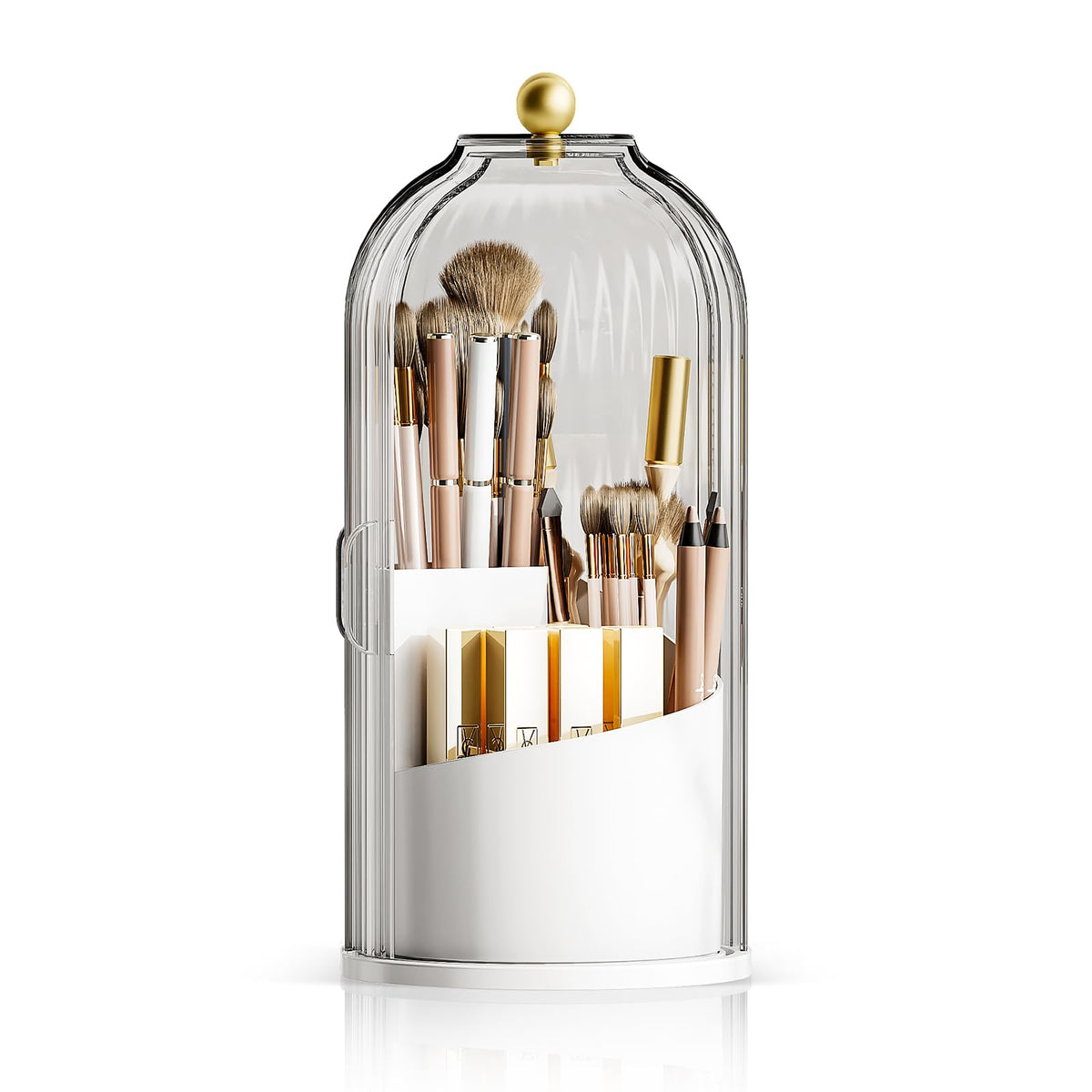 Dustproof Toothbrush Holder with Lid, 360 Rotating Countertop Electric Toothbrush Toothpaste Holders with Cover for Bathroom, 3 Slots Makeup Brush Holder with Lid for Vanity, Black