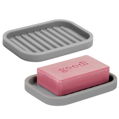iDesign Silicone Soap Dish for Bar Soap or Scrub Brush, Black