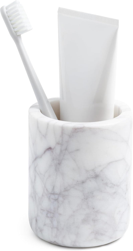 Cork & Mill Marble Toothbrush Holder Cup for Bathroom Countertop
