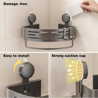 VOLPONE Corner Shower Caddy Suction Cup Shower Shelf Corner No Drilling Bathroom Shower Organizer Storage Rack Adhesive with Towel Bar Hooks (2-Pack,Gray)