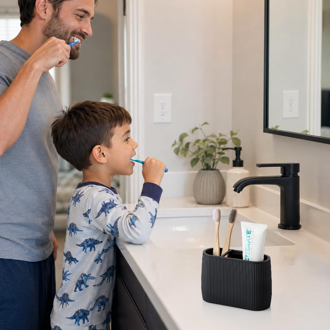 YAUKPH Toothbrush and Toothpaste Holder Black Striped