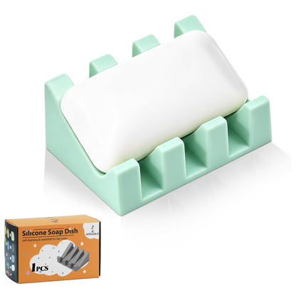 Self Draining Silicone Soap Dish Holder Waterfall Tray, 2 Pack Black