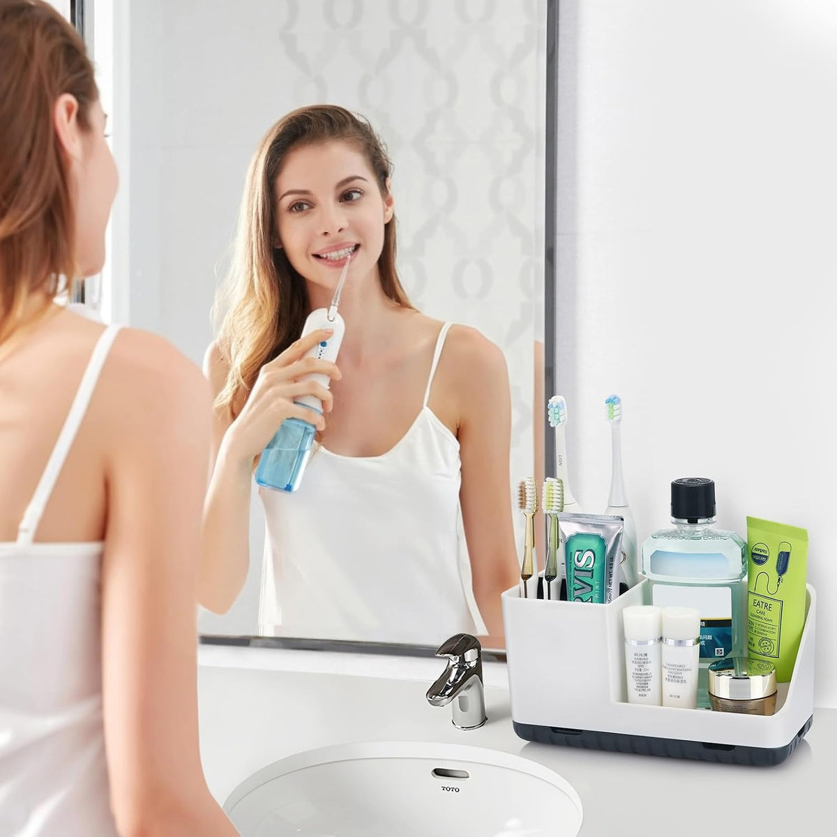 Toothbrush Holders for Bathroom Counter Organizer and Storage (White)