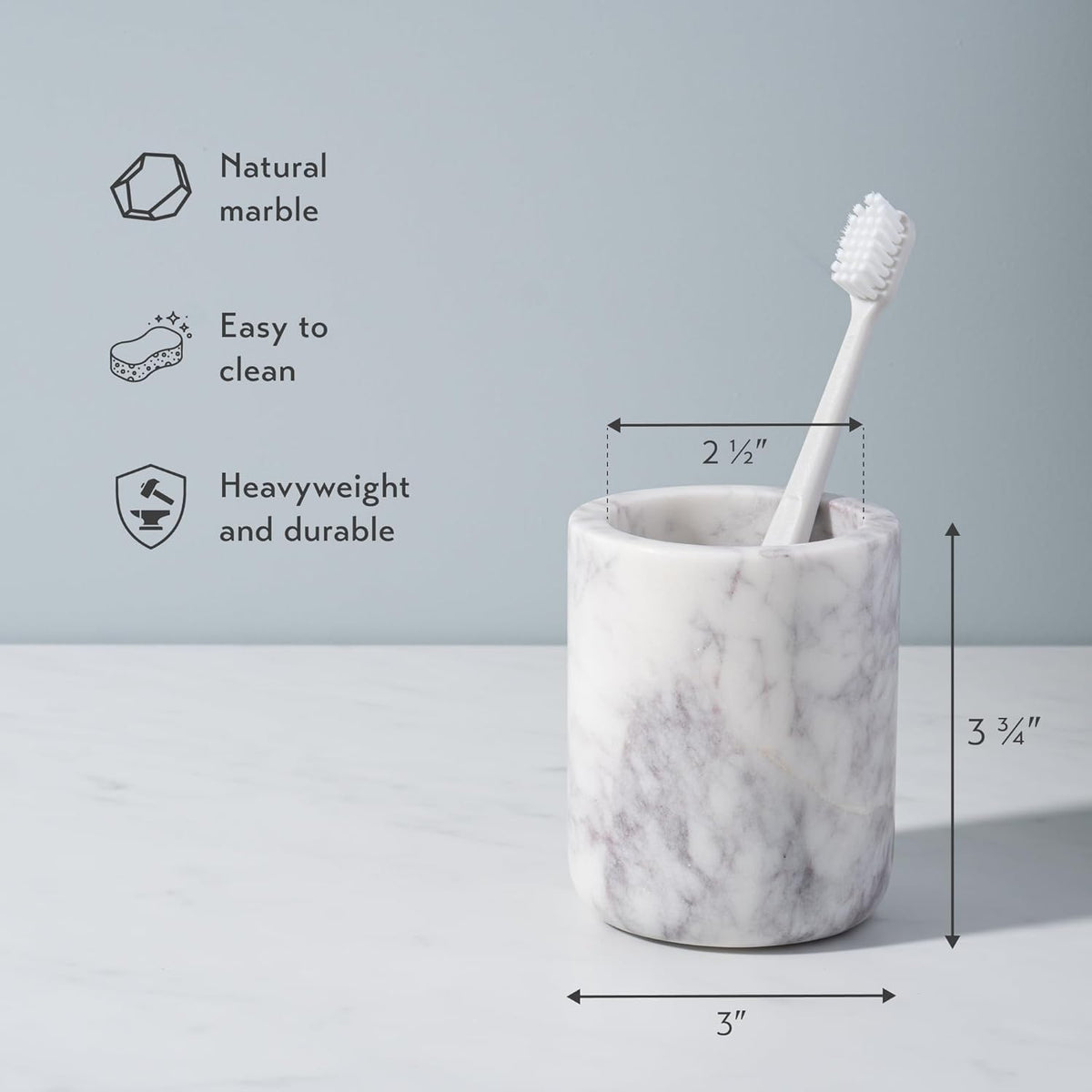 Cork & Mill Marble Toothbrush Holder Cup for Bathroom Countertop