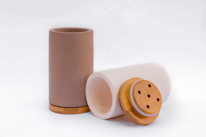 Matani Bamboo Toothbrush Holder Diatomite Tooth Brush Organizer - Storage Stand for Small Bathroom & Counter - Removable Base & Drain Holes, Water-Absorbent & Quick-Drying (Brown)