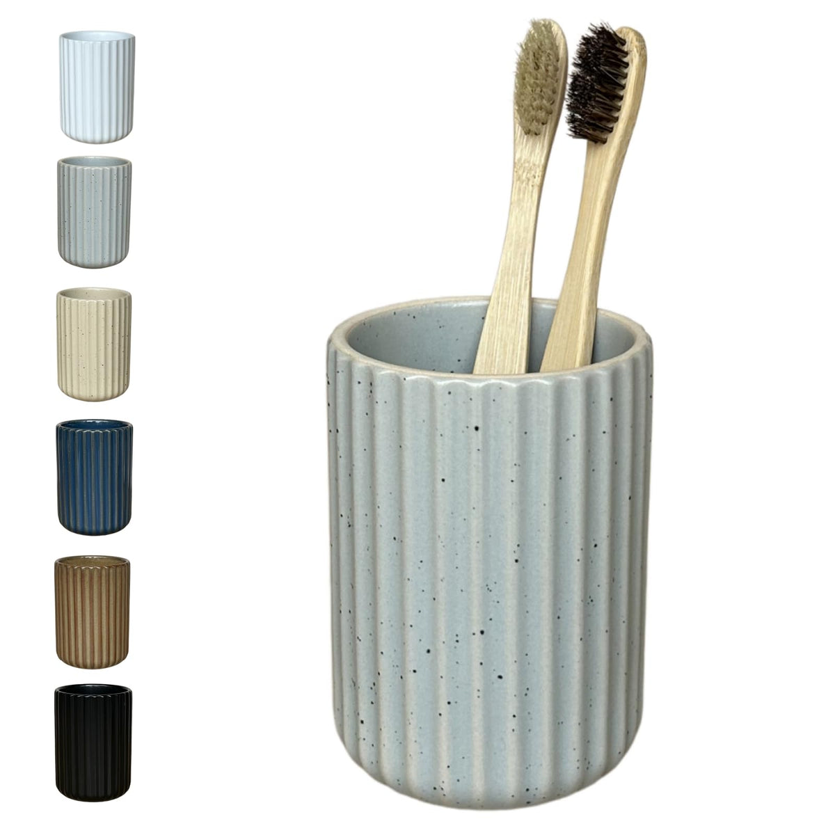 Stoneware Toothbrush Holder for Bathroom Tooth Brush Holder for Bathroom Toothbrush Cup Toothbrush Holders Cute Fluted Vertical Ribbed Stripe (Rustic Brown)