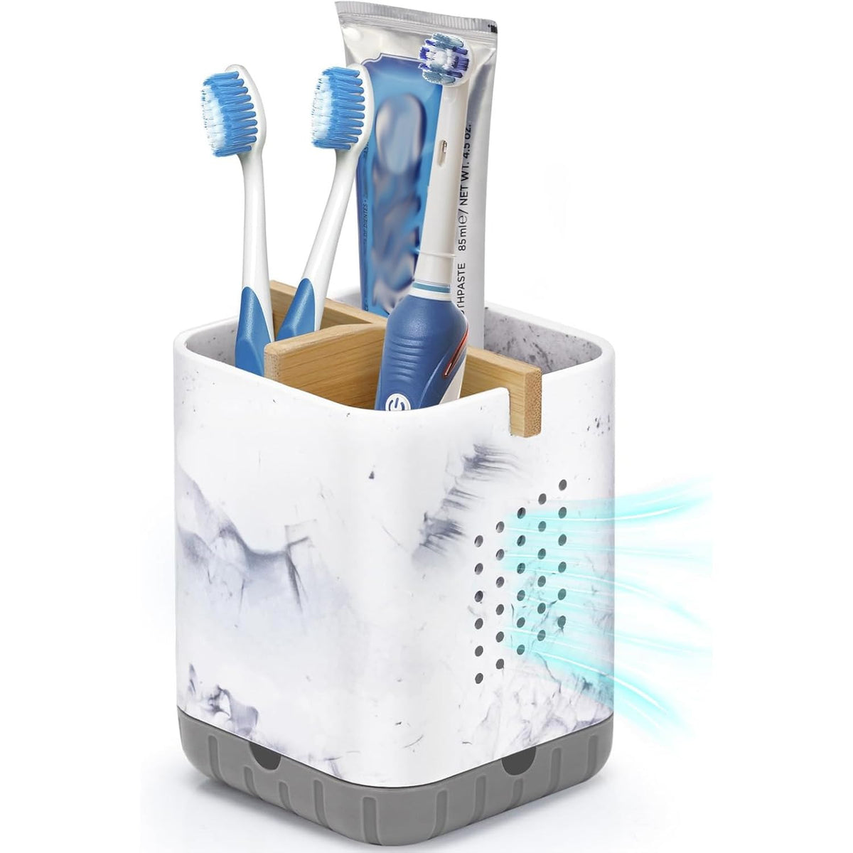 Boperzi Toothbrush Holders for Bathrooms, Detachable Electric Toothbrush Holder, Kids Toothbrush Holder Drainage, 3 slot Toothbrush and Toothpaste Holder Storage Caddy, Toothbrush Organizer White/Grey