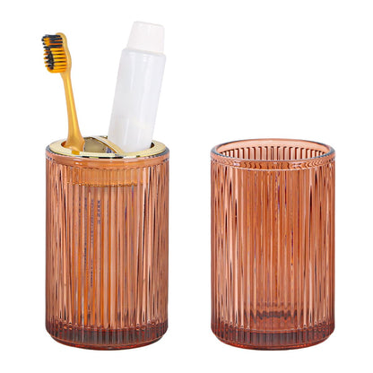 Toothbrush Holders for Bathrooms, 2pcs Glass Toothbrush Holder, 12oz Bathroom Tumbler and Mouthwash Cup, Tooth Brush and Toothpaste Organizer for Bathroom Vanity Countertop (Green Gold)