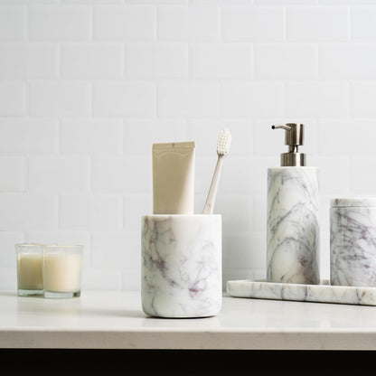 Cork & Mill Marble Toothbrush Holder Cup for Bathroom Countertop