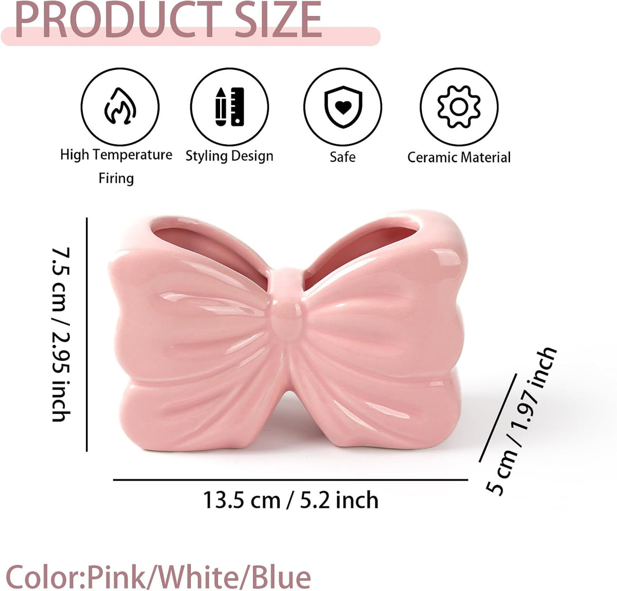 Pink Bow Ceramic Toothbrush Holder,Sweet Girly Gift Bathroom Decor