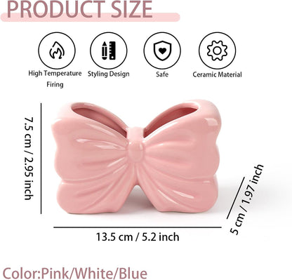Pink Bow Ceramic Toothbrush Holder,Sweet Girly Gift Bathroom Decor