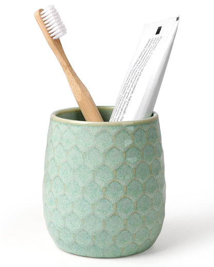 Toothbrush Holder, Tooth Brush Holder for Bathroom - Ceramic Toothbrush Cup White Toothbrush Holders Countertop, Makeup Brush Holder Pen Holder, 3.62" x 3.62" x 3.93", ANTIS'S HOME
