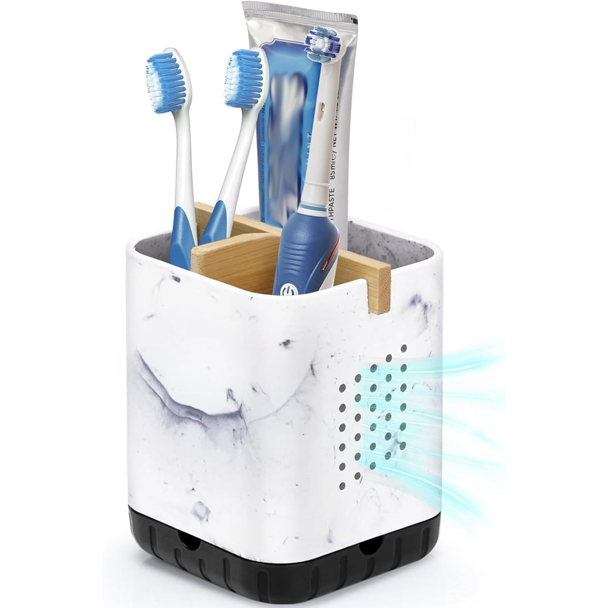 Boperzi Black Toothbrush Holders for Bathroom, Electric Toothbrush Holder with Bamboo Divider, Detachable Anti-Slip Toothbrush and Razor Holder Drainage for Shower, Toothbrush Organizer and Storage