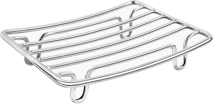 Soap Dish, Stainless Steel Bar Soap Holder for Shower, Self Draining Stand Soap Saver for Bathroom, Kicthen Sink and Countertop, Chrome 1-Pack