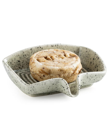 Zoeeker Self Draining Soap Dish, Ceramic Soap Holder with Waterfall Design