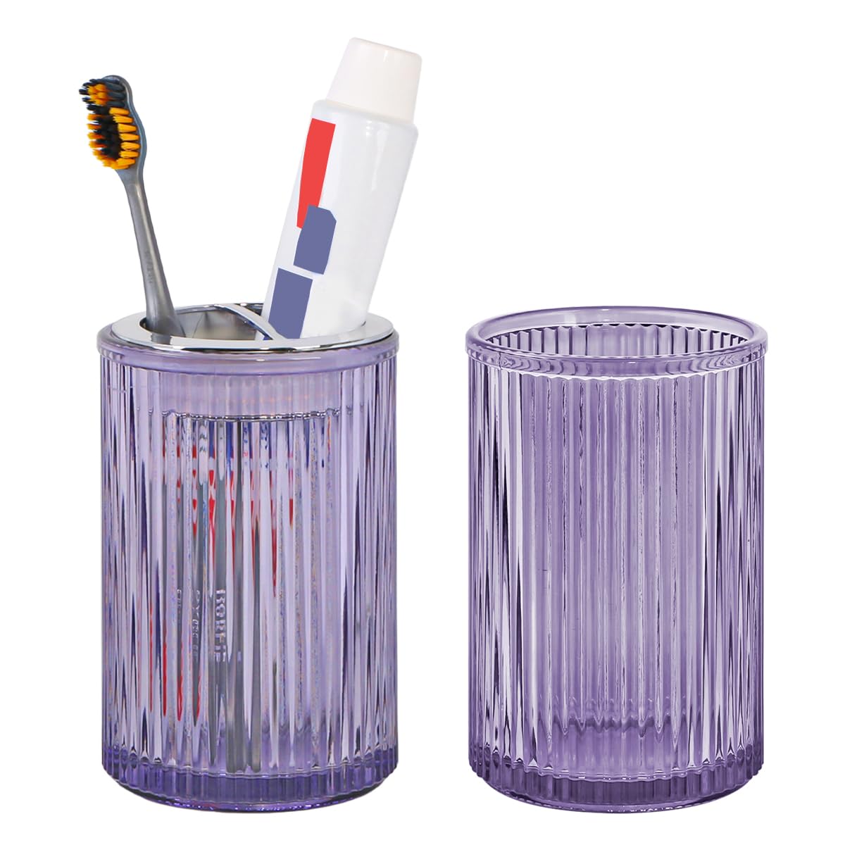 Toothbrush Holders for Bathrooms, 2pcs Glass Toothbrush Holder, 12oz Bathroom Tumbler and Mouthwash Cup, Tooth Brush and Toothpaste Organizer for Bathroom Vanity Countertop (Green Gold)