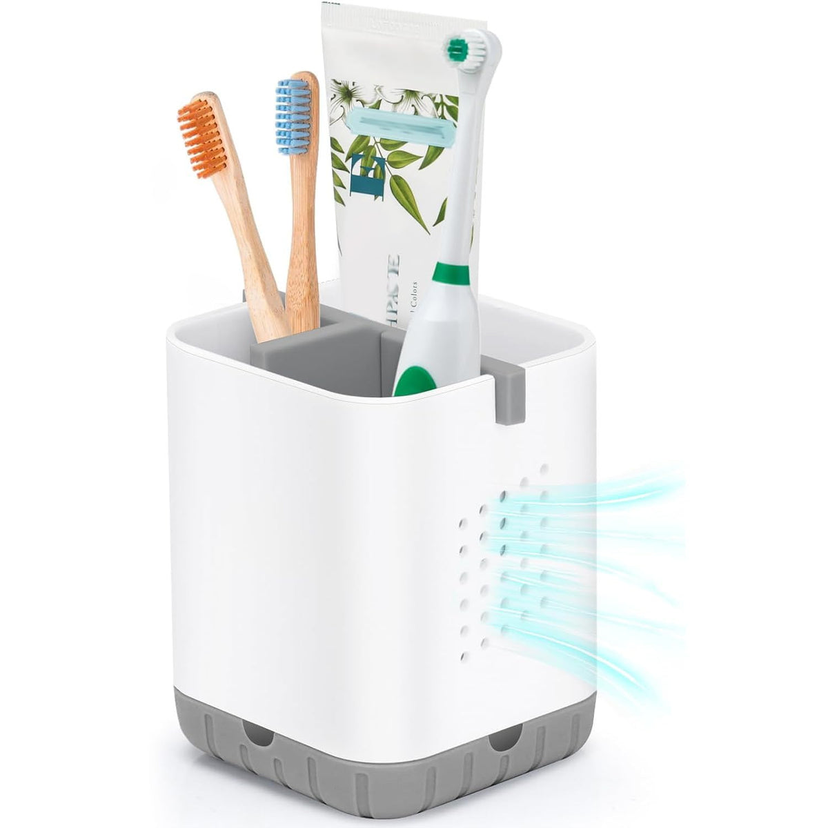 Boperzi Toothbrush Holders for Bathrooms, Detachable Electric Toothbrush Holder, Kids Toothbrush Holder Drainage, 3 slot Toothbrush and Toothpaste Holder Storage Caddy, Toothbrush Organizer White/Grey