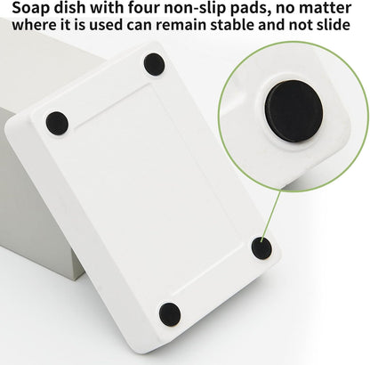 Bamboo Soap Dishes for Shower Wooden Soap Bar Holder for Bathroom Soap Tray Easy to Clean, Durable and with Non-Slip Pads(Single White Square)