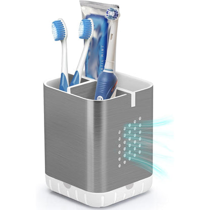 Boperzi Toothbrush Holders for Bathrooms, Detachable Electric Toothbrush Holder, Kids Toothbrush Holder Drainage, 3 slot Toothbrush and Toothpaste Holder Storage Caddy, Toothbrush Organizer White/Grey
