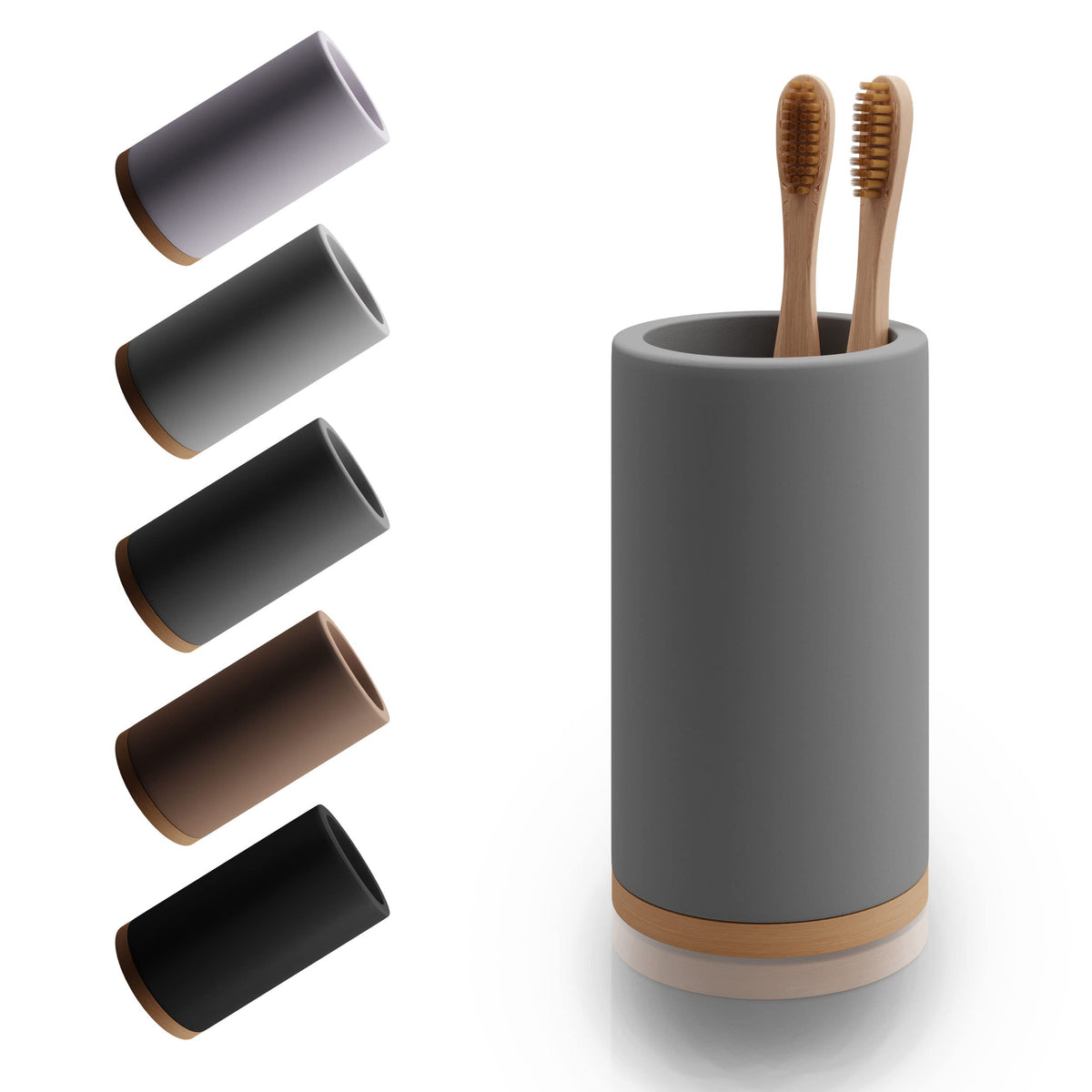 Matani Bamboo Toothbrush Holder Diatomite Tooth Brush Organizer - Storage Stand for Small Bathroom & Counter - Removable Base & Drain Holes, Water-Absorbent & Quick-Drying (Brown)