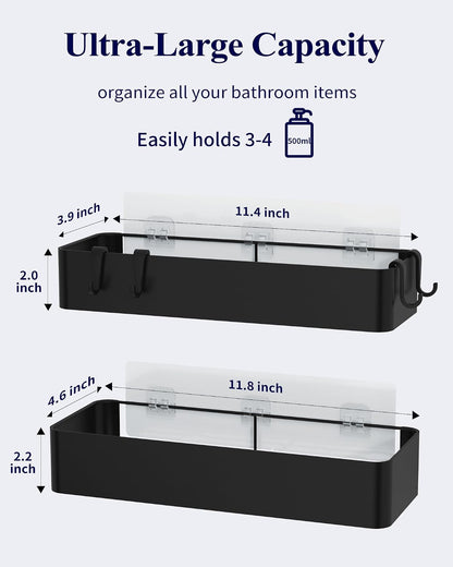 Kitsure Shower Caddy Adhesive, Stylish Shower Organizer, Large, Black